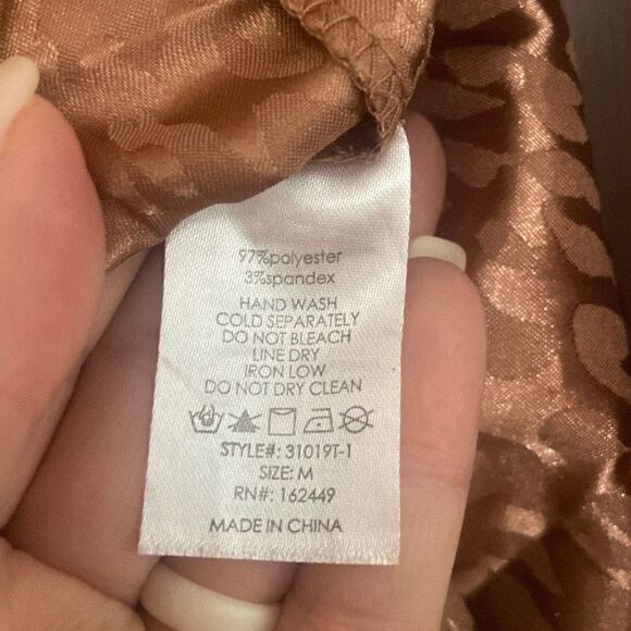 Milk & Honey Brown Taupe Shiny Leopard Print Button Down Collared Long Sleeve M - Picture 6 of 7